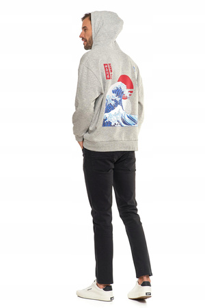 BLUZA UNISEX z Kapturem Luźna Szara Nadruk Męska i Damska MORAJ 