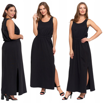 SUKIENKA DAMSKA MAXI z Rozcięciem Długa Czarna Suknia na Lato MORAJ