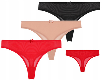 Stringi Majtki Damskie z Delikatnej Siateczki Eleganckie MORAJ 3 szt.