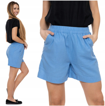 Eleganckie KRÓTKIE SPODENKI Damskie Lniane Szorty Wysoki Stan Modne MORAJ