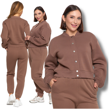 KOMPLET DRESOWY DAMSKI OCIEPLANY DRES BLUZA BOMBERKA SPODNIE RURKI MORAJ