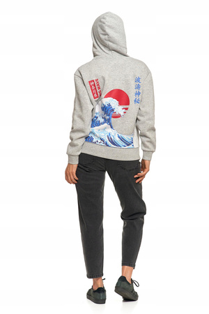 BLUZA UNISEX z Kapturem Luźna Szara Nadruk Męska i Damska MORAJ 