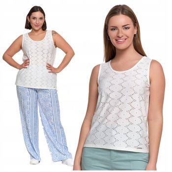 Ażurowa Bluzka Damska Bez Rękawów Top Elegancka Bokserka Koszulka MORAJ