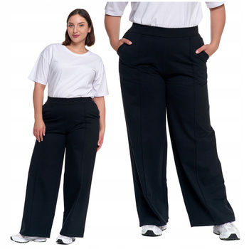 SPODNIE DAMSKIE Szerokie Nogawki Eleganckie Dresowe Wysoki Stan MORAJ