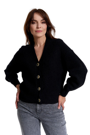 CIEPŁY SWETER DAMSKI KARDIGAN SZEROKIE RĘKAWY ELEGANCKI KLASYCZNY MORAJ