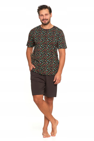 PIŻAMA MĘSKA T-Shirt z Krótkim Rękawem Safari Gładkie Spodenki MORAJ 