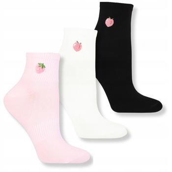 Skarpetki Damskie MORAJ Kolorowe Skarpety Za Kostkę z Haftem 3-PAK