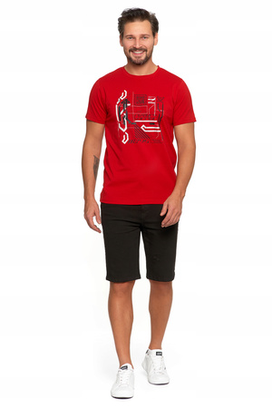 T-SHIRT MĘSKI Koszulka na Krótki Rękaw Czerwona z Nadrukiem MORAJ 