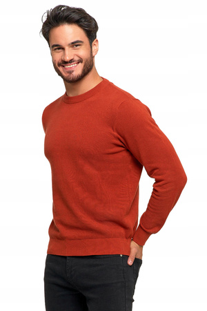 SWETER MĘSKI BAWEŁNIANY Z DEKOLTEM OKRĄGŁYM POMARAŃCZOWY BAWEŁNA 