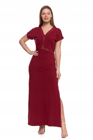 SUKIENKA DAMSKA MAXI Elegancka Dekolt w Serek Rozcięcie Koronka MORAJ 