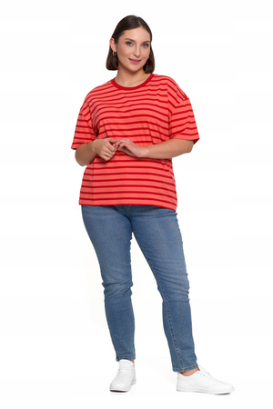 Luźna Koszulka T-SHIRT DAMSKI z Krótkim Rękawem Bluzka w Paski MORAJ 
