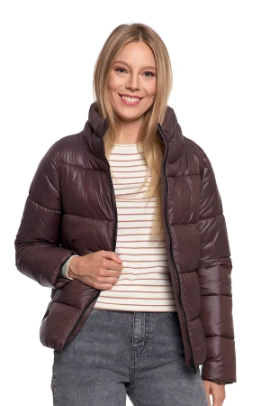 KRÓTKA KURTKA DAMSKA PIKOWANA Z KAPTUREM NA JESIEŃ CIEPŁA MORAJ