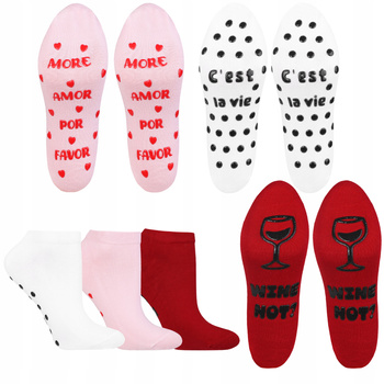 Skarpetki Stopki Damskie Skarpety MORAJ Kolorowe z ABS Napisy 3-pak