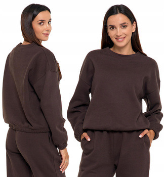 BLUZA DRESOWA DAMSKA BEZ KAPTURA BAWEŁNIANA BRĄZOWA MORAJ