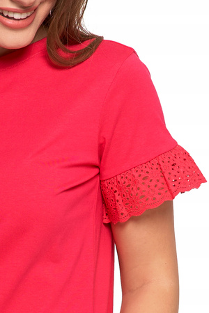 Bluzka Damska Motylkowe Rękawy z Koronką Elegancka Koszulka T-Shirt MORAJ 