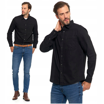 Czarna KOSZULA MĘSKA Jeansowa Klasyczna Długi Rękaw Bawełniana MORAJ