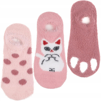 Stopki Niskie Skarpetki Futrzaki Damskie z ABS Koty MORAJ 3-PAK