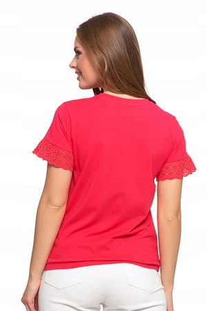 Bluzka Damska Motylkowe Rękawy z Koronką Elegancka Koszulka T-Shirt MORAJ 