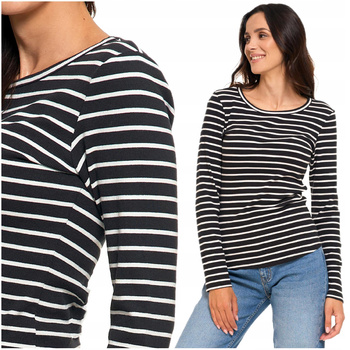 Bluzka Damska Prążkowana w Paski Okrągły Dekolt Długi Rękaw Prążek MORAJ