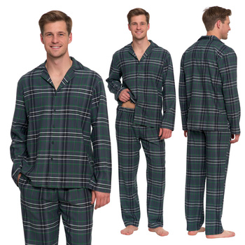 FLANELOWA PIŻAMA MĘSKA DWUCZĘŚCIOWA DŁUGI RĘKAW I SPODNIE W KRATĘ MORAJ