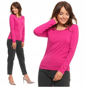 Bluzka Damska Długi Rękaw Gładka Różowa Koszulka Podkoszulka MORAJ
