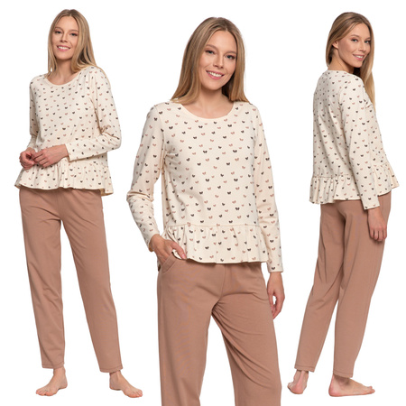 PIŻAMA DAMSKA Z FALBANKĄ DWUCZĘŚCIOWA DŁUGI RĘKAW DŁUGIE SPODNIE MORAJ