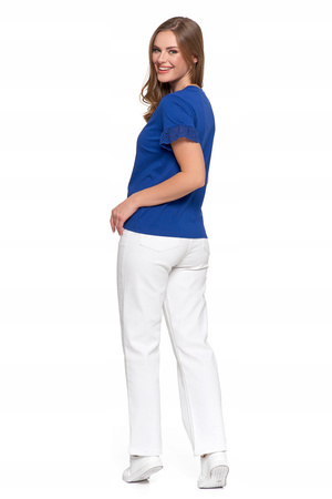 Elegancka Bluzka Damska Motylkowe Rękawy z Koronką Koszulka T-Shirt MORAJ 