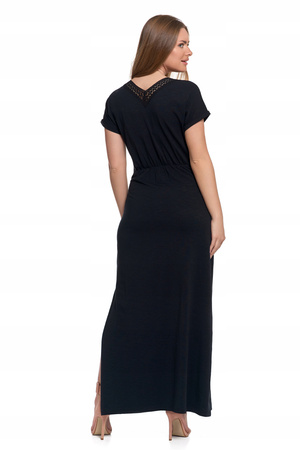 SUKIENKA DAMSKA MAXI Elegancka Dekolt w Serek Rozcięcie Koronka MORAJ 