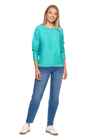 SWETER DAMSKI DZIANINOWY Z WISKOZY LUŹNY KRÓJ WYGODNY MODNY MORAJ