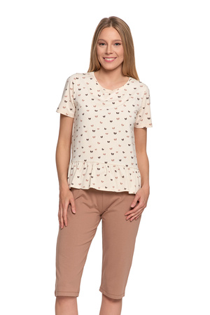 UROCZA PIŻAMA DAMSKA DWUCZĘŚCIOWA MORAJ KRÓTKI RĘKAW SPODNIE 3/4 MODNA