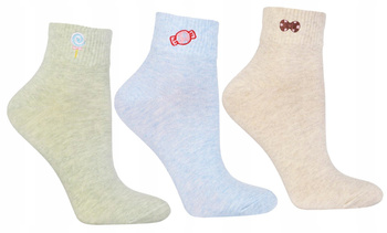 Skarpetki Damskie Klasyczne Za Kostkę Kolorowe Słodki Haft 3PAK MORAJ