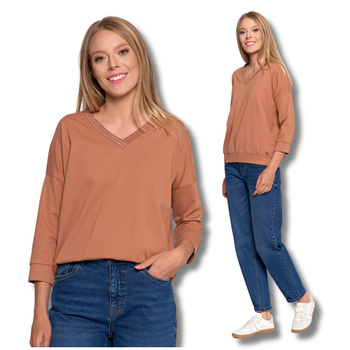 BLUZKA DAMSKA KLASYCZNA KOSZULKA Z OZDOBNYM DEKOLTEM WYGODNA MORAJ