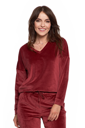 WELUROWY DRES BLUZA DAMSKA GŁADKA DEKOLT V SPODNIE Z PROSTĄ NOGAWKĄ MORAJ