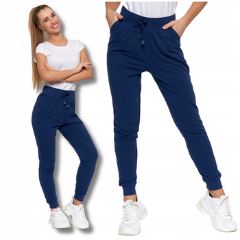 SPODNIE DAMSKIE Gładkie z Kieszeniami Dresowe Rurki Bawełniane MORAJ