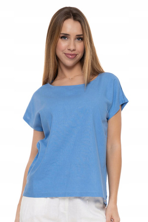 LUŹNA BLUZKA Damska Lniana Modna Koszulka T-Shirt Przewiewna MORAJ 