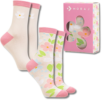 SKARPETY W PUDEŁKU UROCZE KWIATKI NA PREZENT SKARPETKI MORAJ 2-PAK