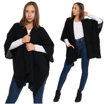 PONCZO z Kieszeniami Duży Ciepły Szal PONCHO Damski Narzutka Oversize MORAJ