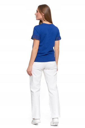 Elegancka Bluzka Damska Motylkowe Rękawy z Koronką Koszulka T-Shirt MORAJ 