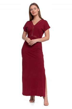 SUKIENKA DAMSKA MAXI Elegancka Dekolt w Serek Rozcięcie Koronka MORAJ 