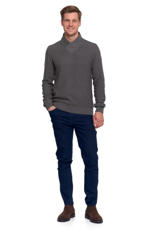 ELEGANCKI SWETER MĘSKI DZIANINOWY ZE STÓJKĄ DEKOLT SEREK WYGODNY MORAJ