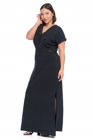 SUKIENKA DAMSKA MAXI Elegancka Dekolt w Serek Rozcięcie Koronka MORAJ 