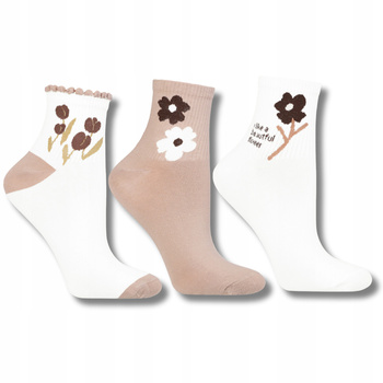 Skarpetki Damskie MORAJ Klasyczne Skarpety za kostkę Kwiatki 3-PAK