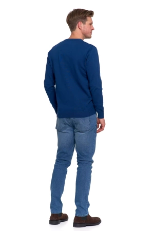 SWETER MĘSKI ELEGANCKI KLASYCZNY BAWEŁNIANY OKRĄGŁY DEKOLT GŁADKI MORAJ