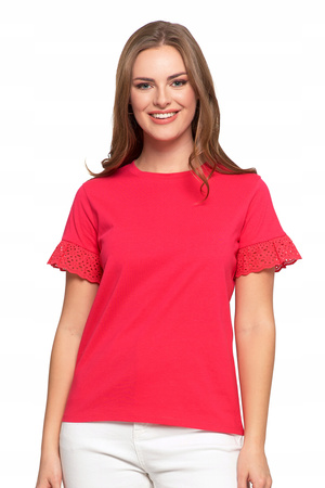 Bluzka Damska Motylkowe Rękawy z Koronką Elegancka Koszulka T-Shirt MORAJ 