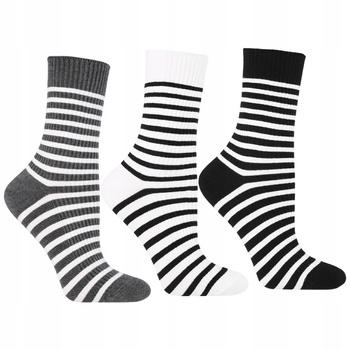 Długie Skarpety Damskie MORAJ Prążkowane Skarpetki w Paski 3-PAR