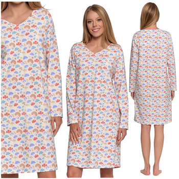 KOSZULA NOCNA PIŻAMA DAMSKA KOLOROWA Z DŁUGIM RĘKAWEM BAWEŁNIANA MORAJ