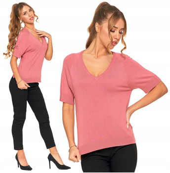 Bluzka Damska Sweter Wiskozowy z Krótkim Rękawem Dekolt w Serek MORAJ