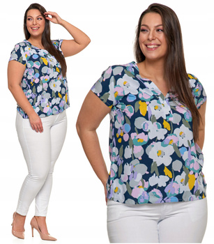 Bluzka Damska Koszulka Na Krótki Rękaw Wzór w Kwiaty Kolorowa MORAJ