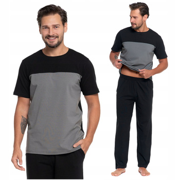 Męska PIŻAMA MORAJ Krótki Rękaw Długie Spodnie Bawełniana Czarna Wygodna