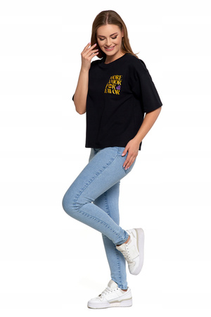 Luźny T-SHIRT DAMSKI Koszulka Bawełniana Bluzka z Krótkim Rękawem MORAJ 